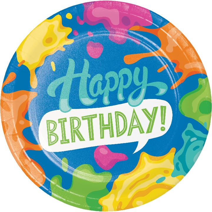 Trendware Paint Splatter Happy Birthday Dinner Plates, 24 ct