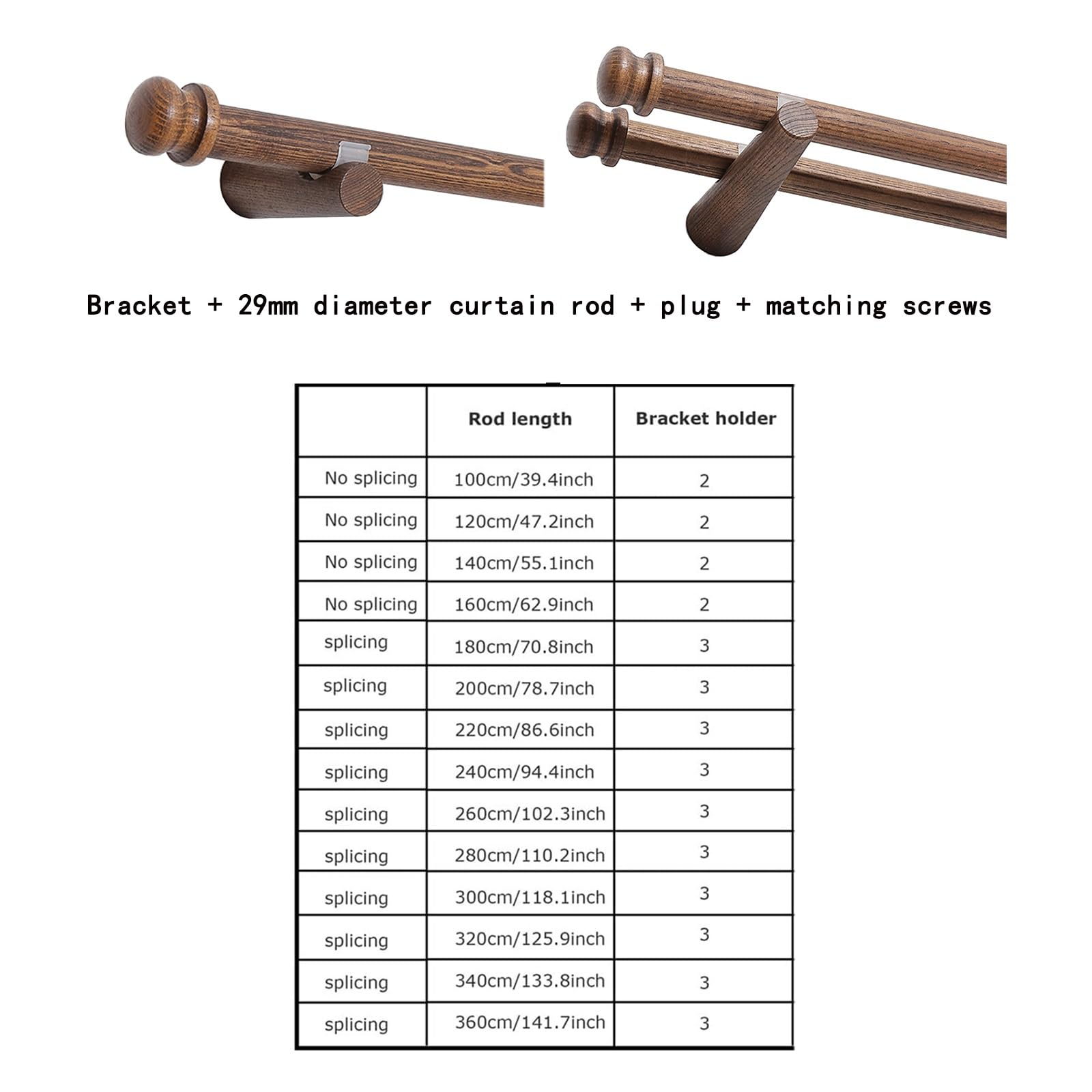 Set di aste in legno massiccio con staffe e C, 160 cm, perfette per decorare la casa e il trattamento delle finestre