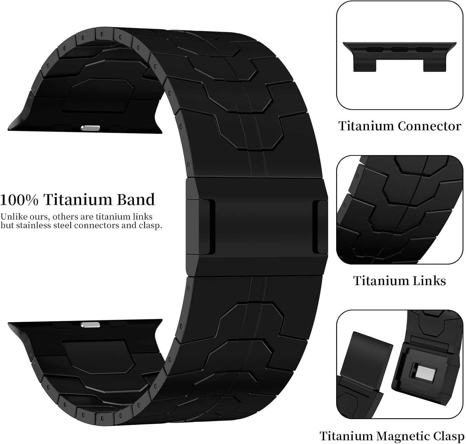 Titanium Watch Band For Apple Watch Ultra / Ultra2 Band 49mm, Adjustable Titanium Links With Titanium Magnetic Clasp Titanium Connectors And DLC Coating