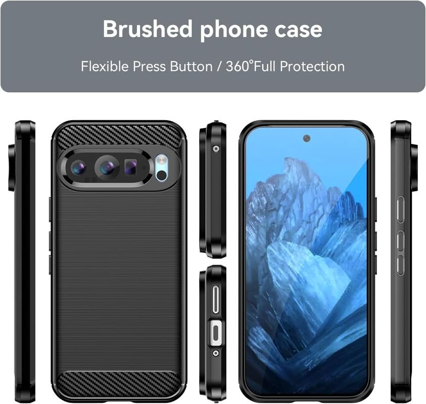 Image of NPRC Hybrid Ultra Slim Protective Case TPU Non-Slip Carbon Fiber Texture Shockproof Case Cover for Google Pixel 9 pro XL - Black