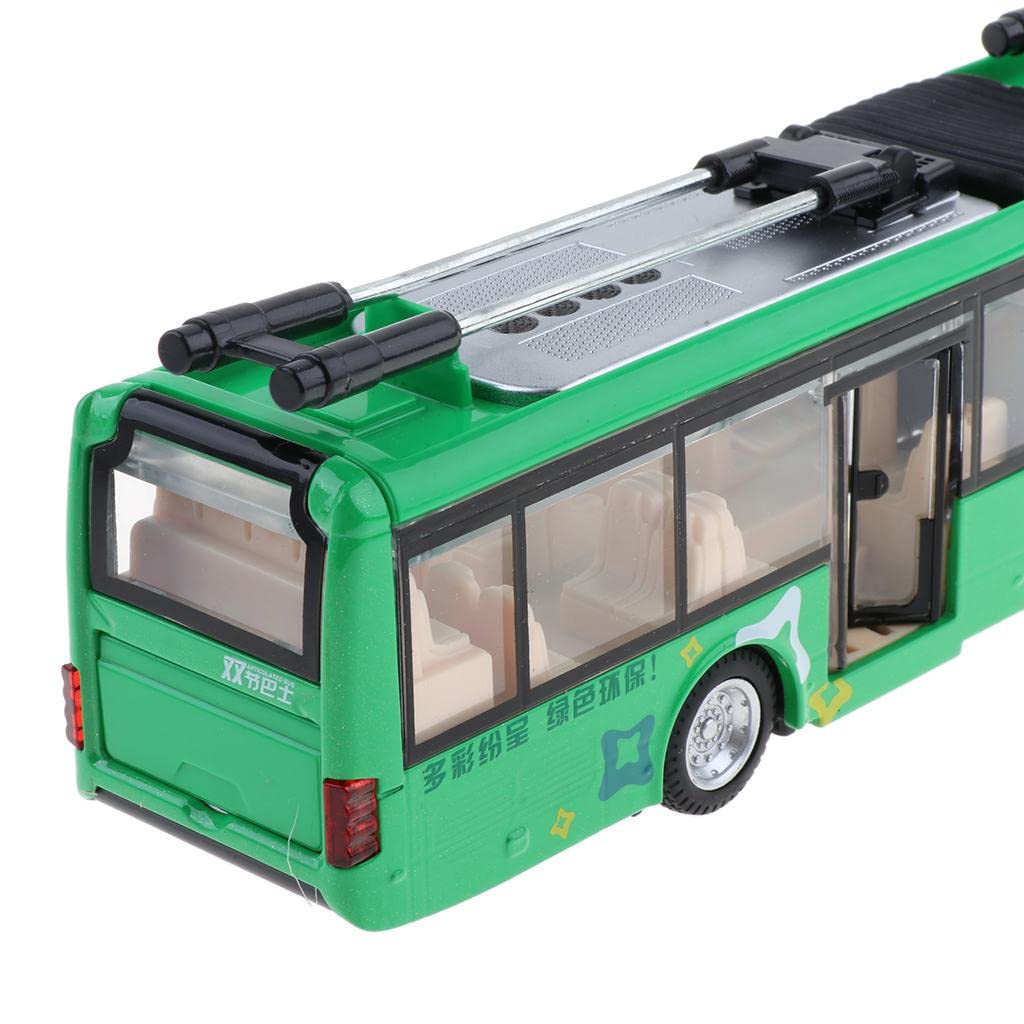 Pull Back Trolleybus Spielzeug Stadtbus Modell Fahrzeug Kids Fahrzeugserie aus Legierung mit Musik Und Licht Öffnende Türen für Kindergeburtstag, Grün