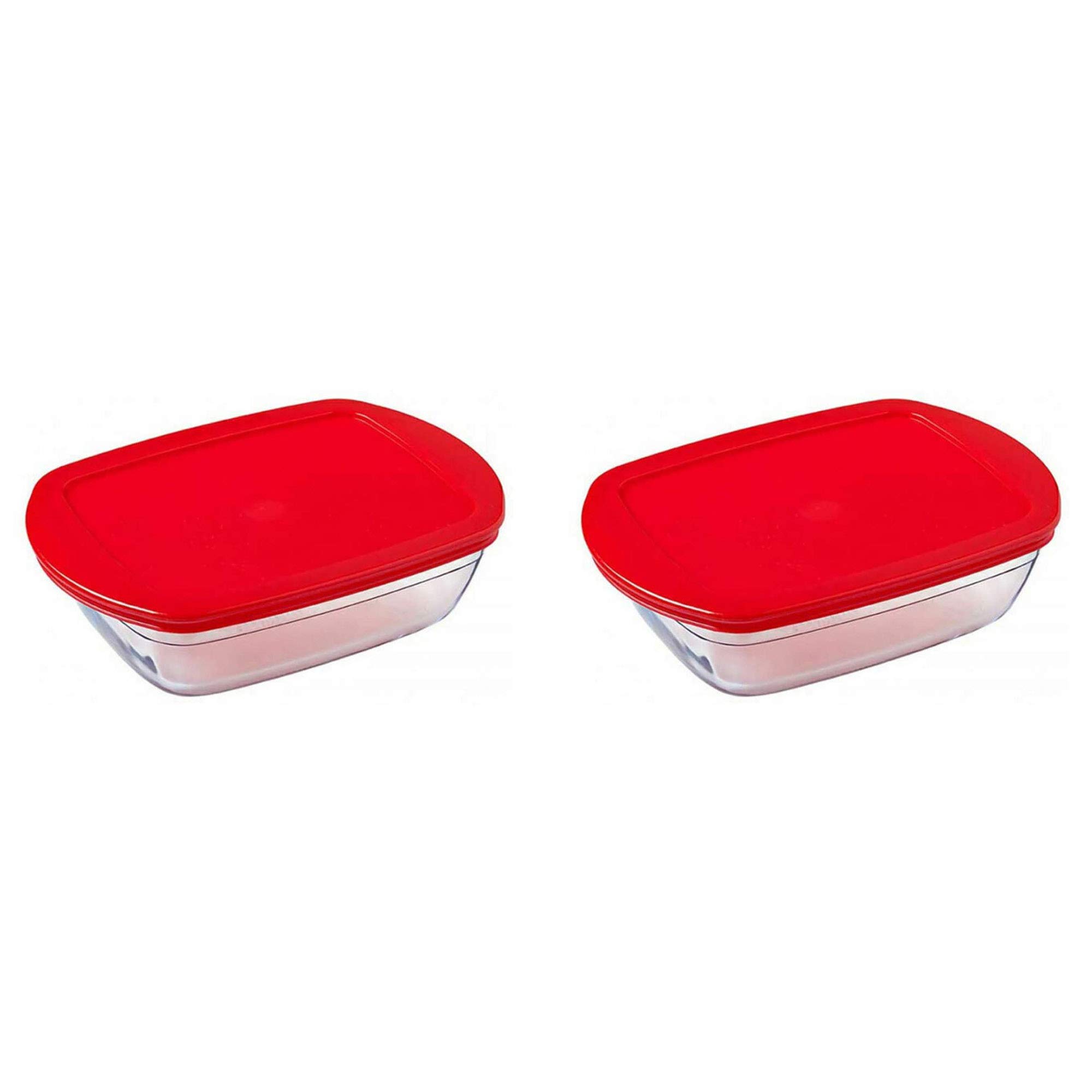 Pyrex O'Cuisine Borosilicate Glass Rectangular Dish with Plastic Lid 0.4 Litre Red (Pack of 2)