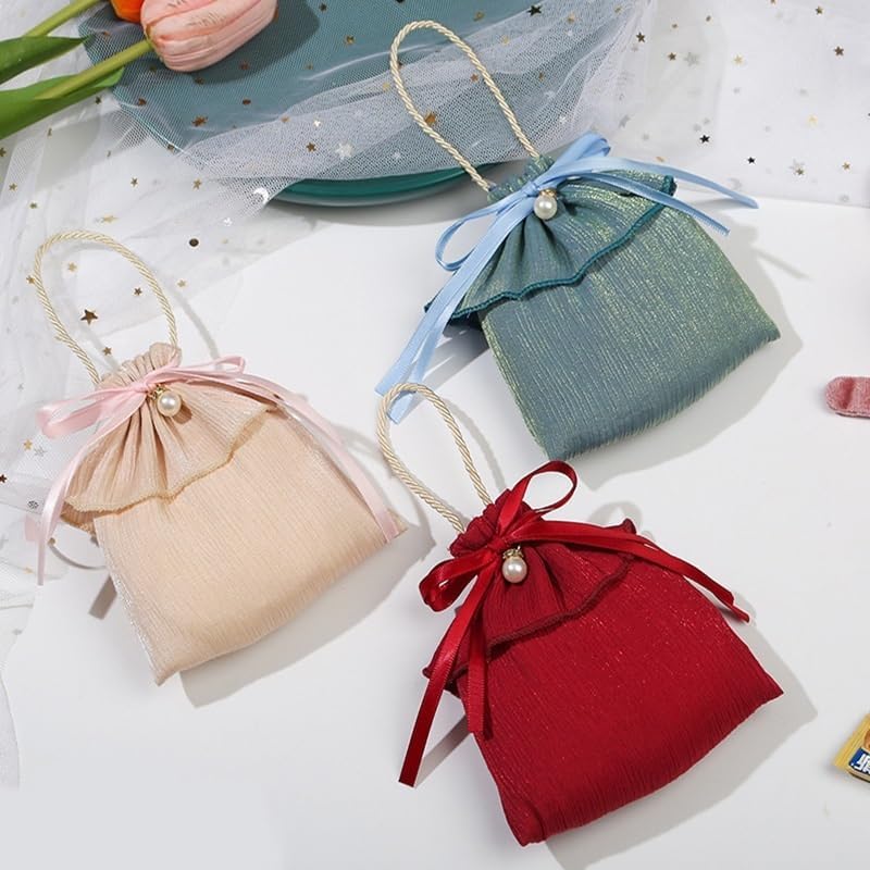 Gift Bags 5/20/50pcs Creative Wedding Candy Bag Birthday Party Cookies Chocolate Candy Bag with Pearl Silver Silk Cloth Gift Storage Bag (Color : Burgundy, Size : 20PCS)