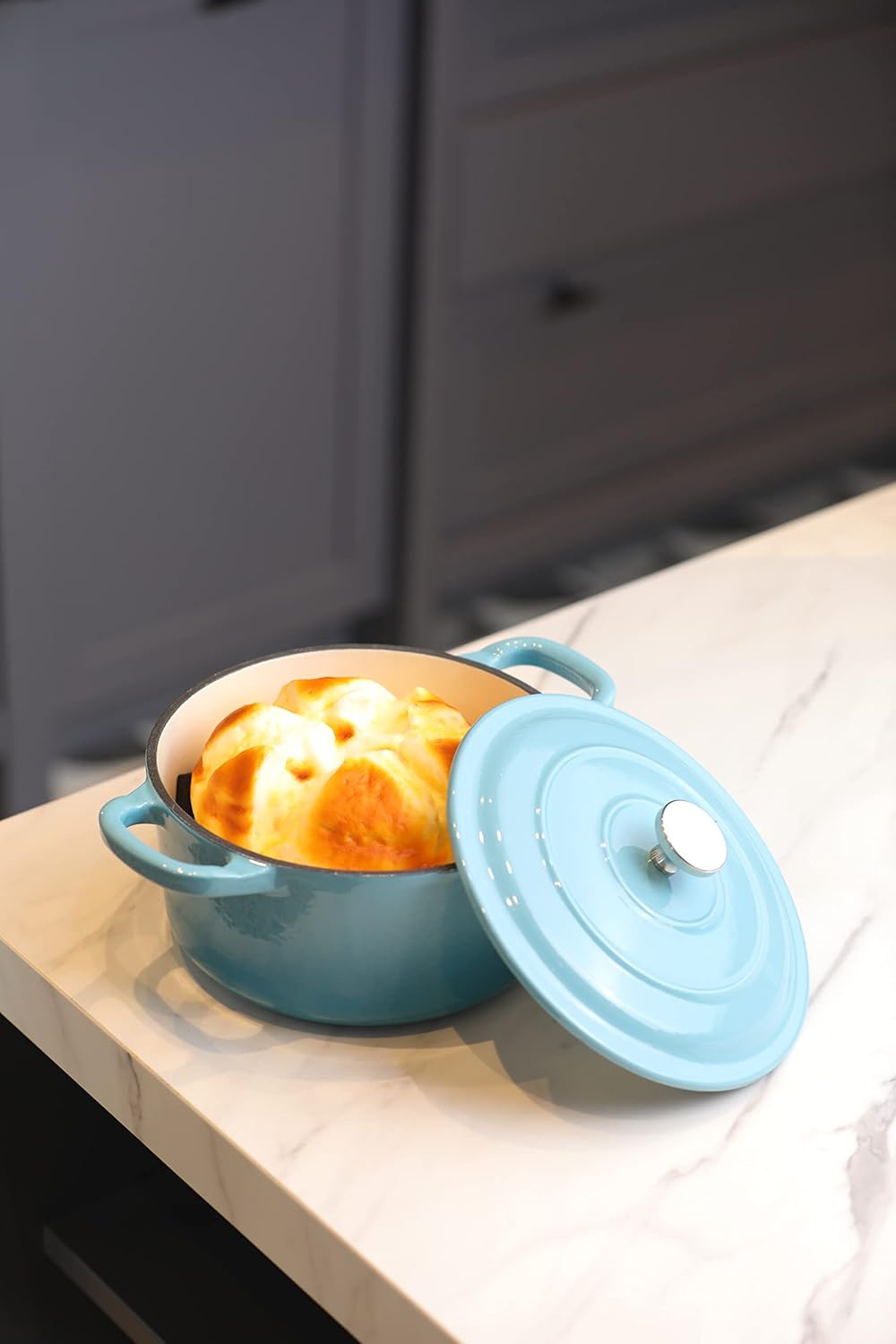 RJ Legend 1.9 qt Pre-Seasoned Cast Iron Camp Dutch Oven with Handle, Enameled, Blue