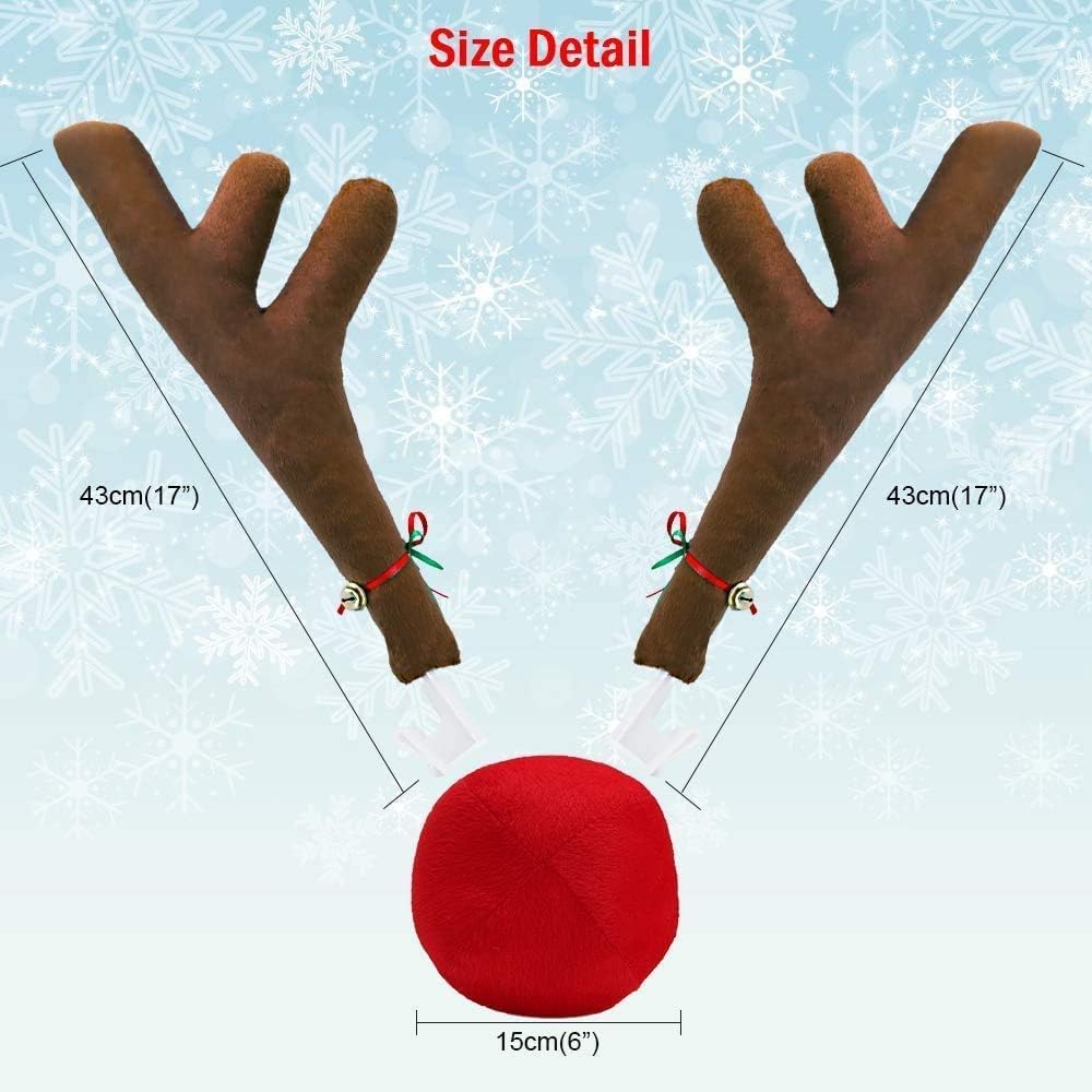 Christmas Car Reindeer Antler Decorations, Including Rudolph Reindeer and Red Nose, Car Christmas Costume Auto Accessories for Holidays image 3