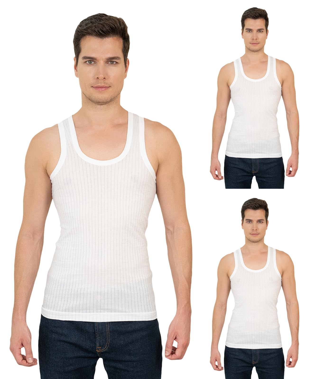 Men's White Premium Cotton Round Neck Ribbed Vest | Pack of 3 |