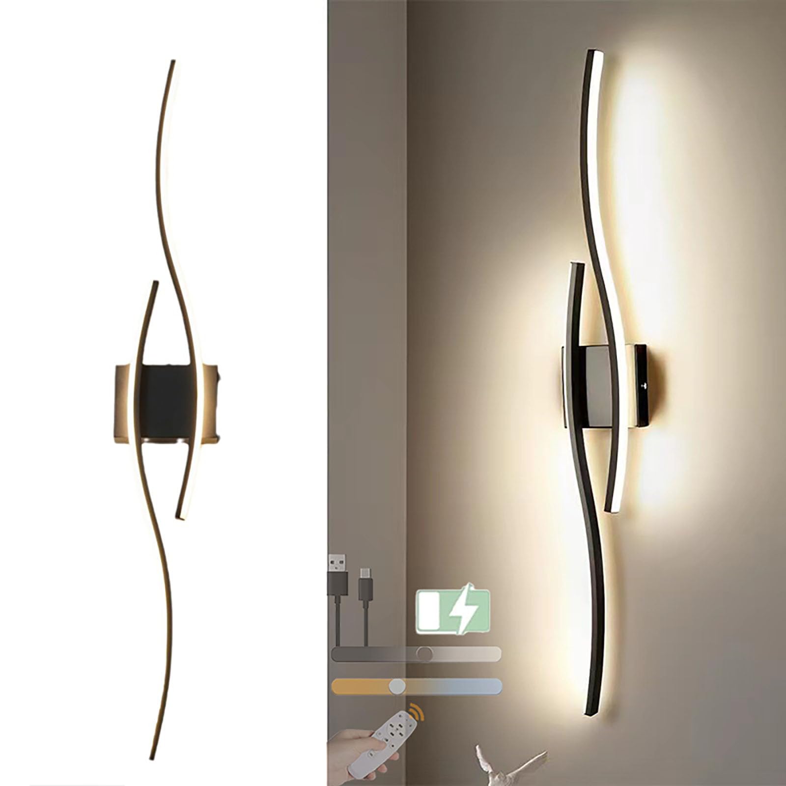 Lámparas de pared regulables con mando a distancia y carga USB de 28W 8