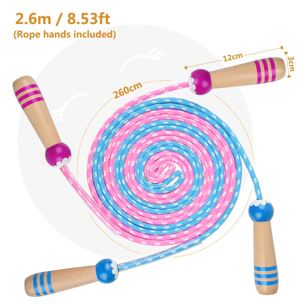 Rapidbok 2 Pièces Corde à Sauter Enfant En Coton Naturel – Poignées En Bois, Réglable 245 Cm, Idéal Garçons Filles Dès 3 Ans – Fitness & Jeux Plein Air
