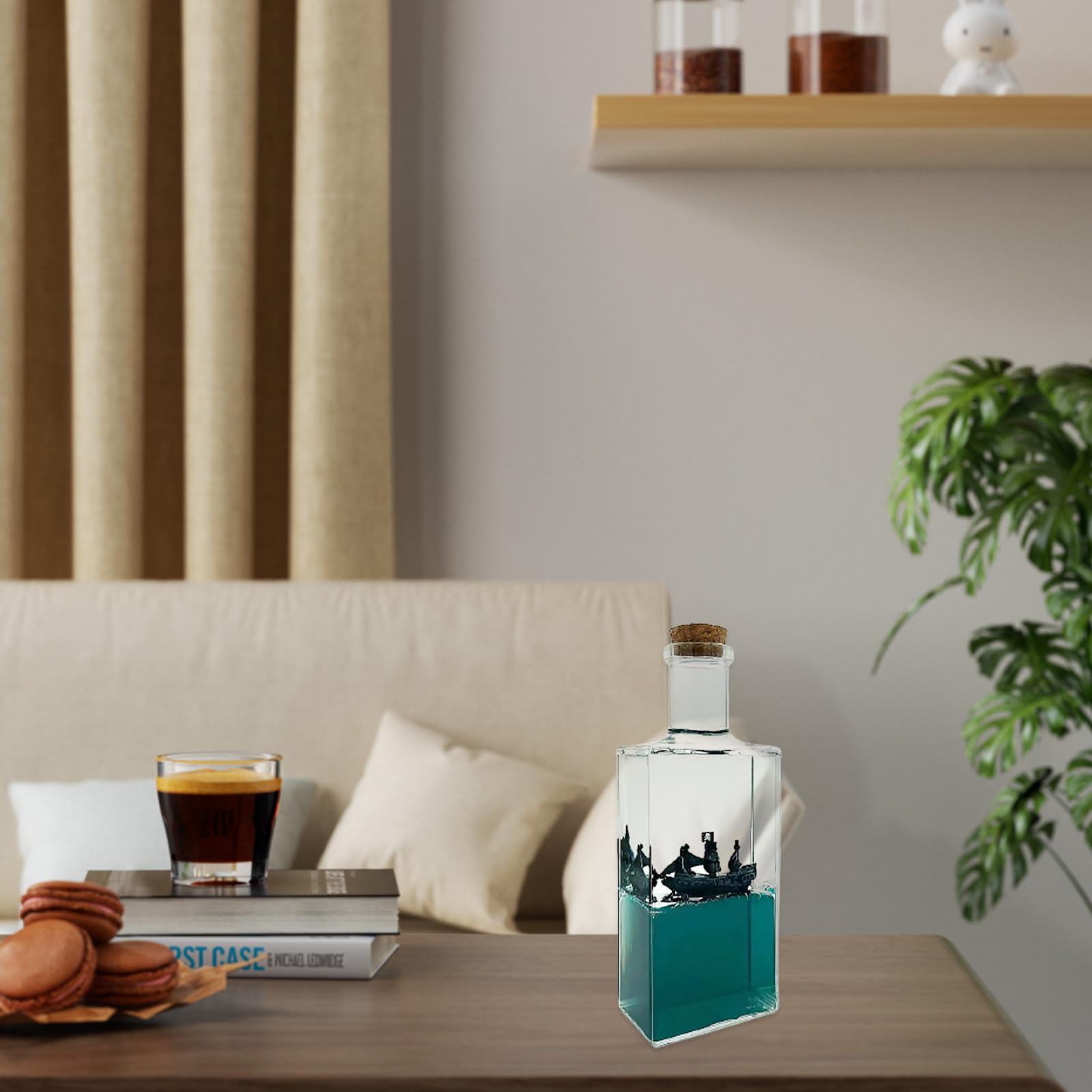 Fluid Drift Bottle,Bateau de croisière Titanic insubmersible,Black Pearl Pirate Ship,Modèle Fluide de Bateau en Acrylique,Soulagement du Stress,pour Ornement de Bureau de décoration (Style 4)