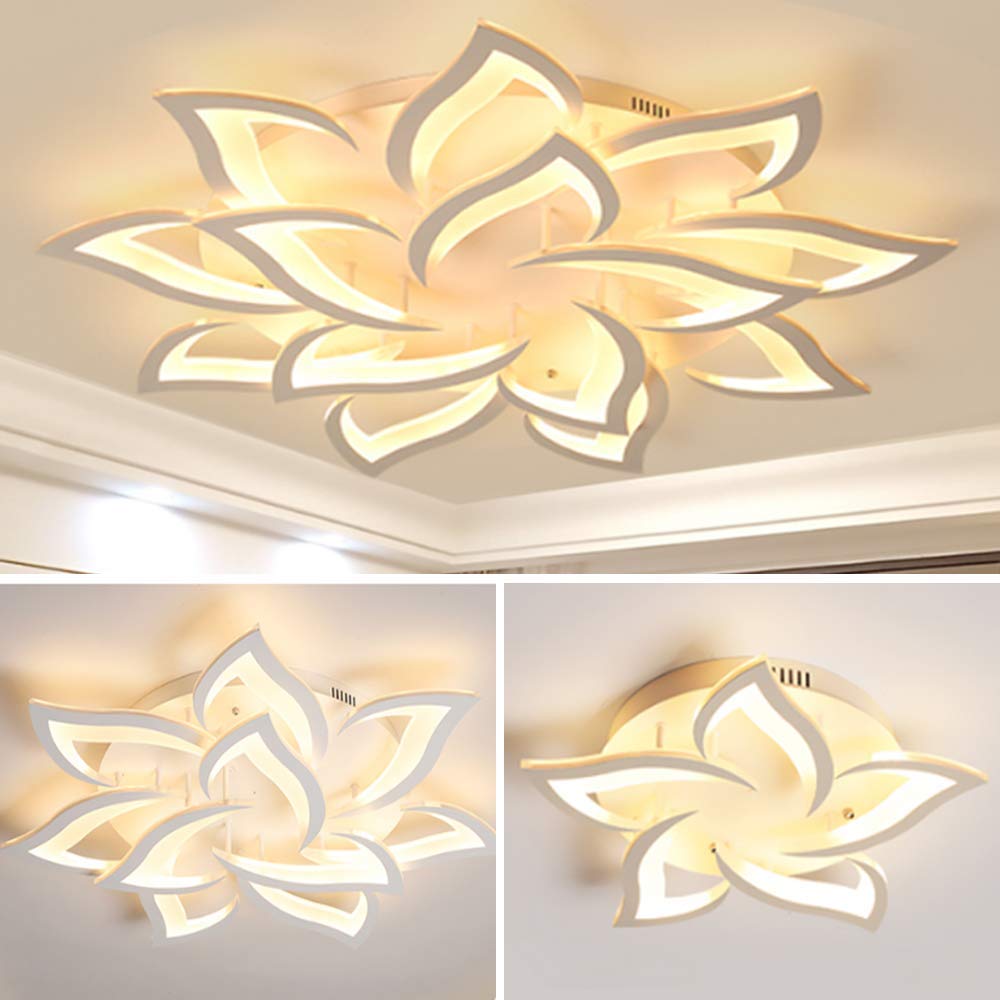 LED Blumen Deckenleuchte Moderne Wohnzimmer Deckenlampe Dimmbar Mit Fernbedienung kreatives Kronleuchter Acryl Lampenschirm Esszimmer Kinderzimmer Schlafzimmerlampe Innenbeleuchtung, 85cm