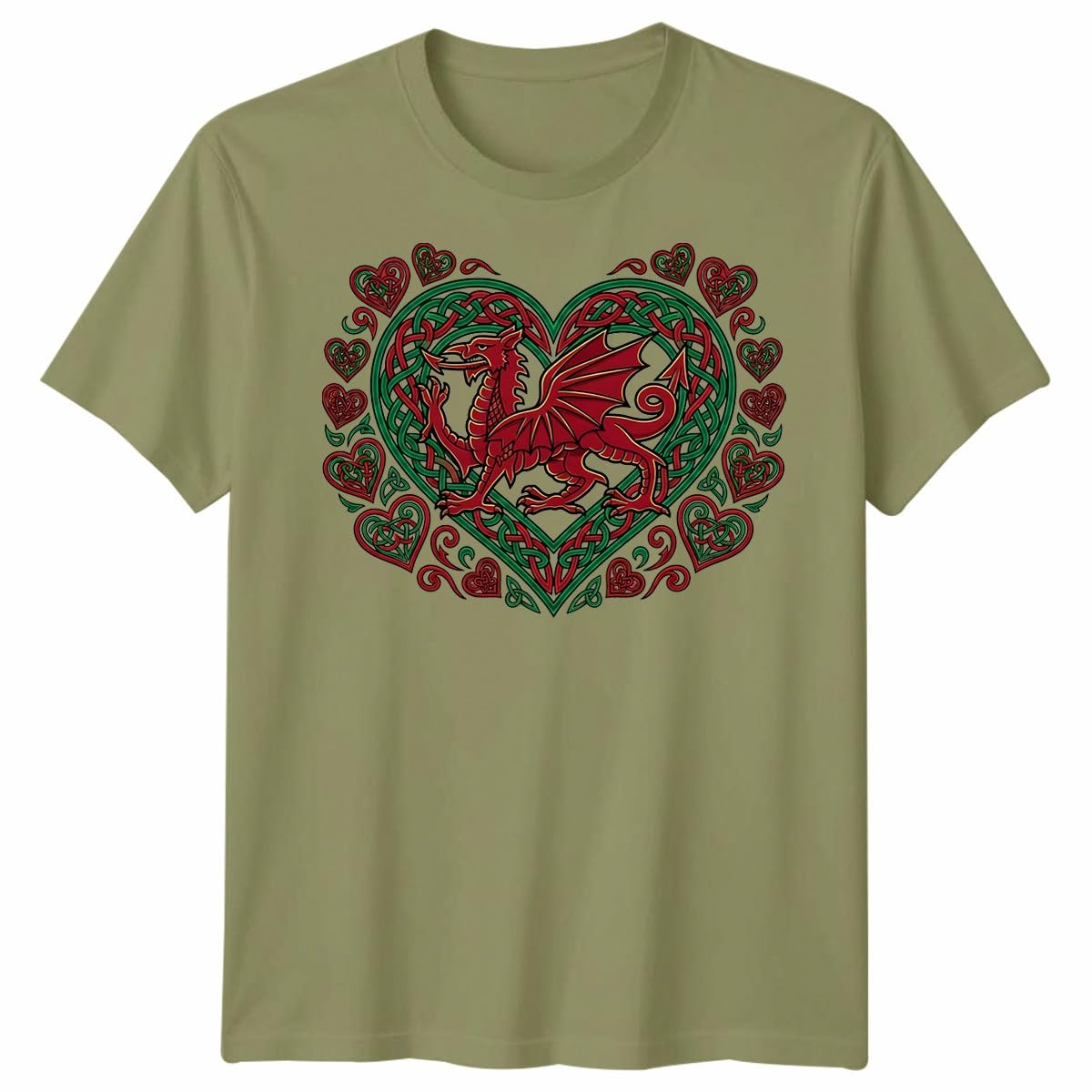 D&T St Davids Day Butterfly Welsh Flag Heart Rugby Top Mens Womens Apparel Wales National Holiday Graphic Shirt Unisex 3XL Classic Olive