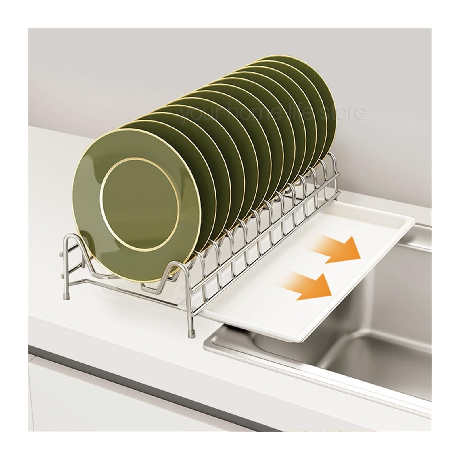 SDVantage 304 Stainless Steel Dish Rack Countertop Drain Tray Kitchen Accessory Nizer Utensil Holder with Drainage Spacesaving Dish Drainer for Kitchen Sink