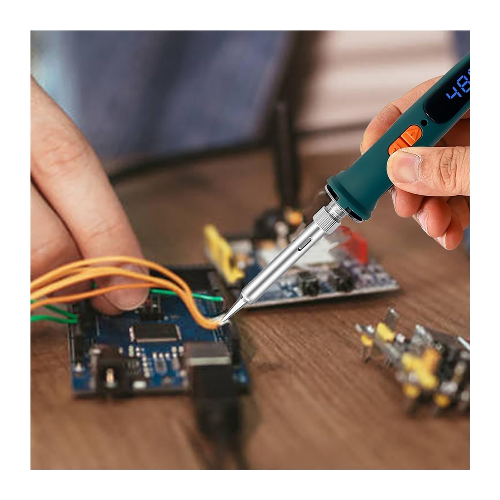Kit de soldador, Herramienta de soldadura LCD de soldador eléctrico, calentador de cerámica de temperatura ajustable, juego de bomba desoldadora de cabezal de soldador para metal, electricidad, bricol