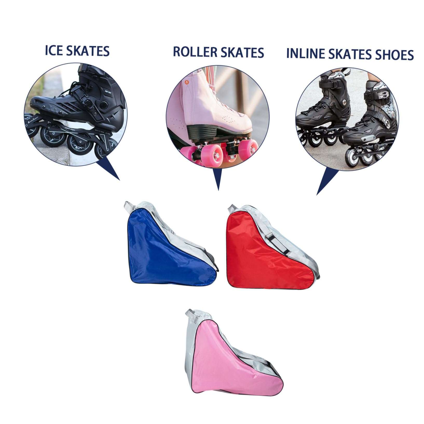 3 pièces Housse de Transport Patins à roulettes et Patins à Glace Pochette de Rangement Portable Grand Format pour Garçon Fille Rouge Bleu Rose