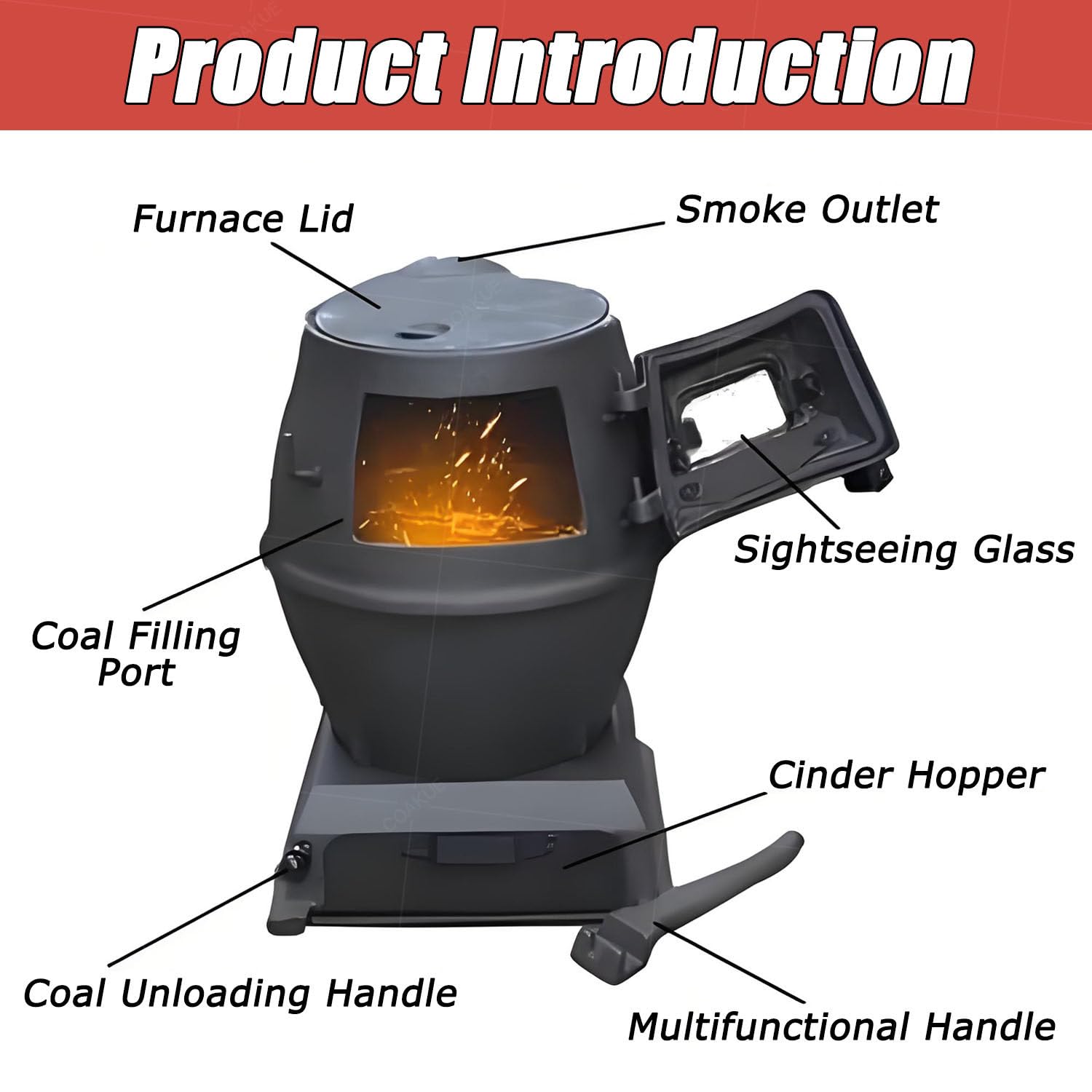 Stufa a legna in ghisa, senza fumo, con finestra in vetro, per interni ed esterni, campeggio, barbecue e patio, design compatto