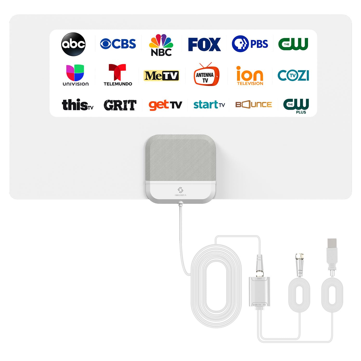 Antena de TV para interiores 2026, antena HDTV amplificada con recepción de 75 millas, cable de 16 pies, amplificador de señal USB, ATSC 3.0, Smart TV 4K 1080p, VHF UHF, ultra delgada, canales locales