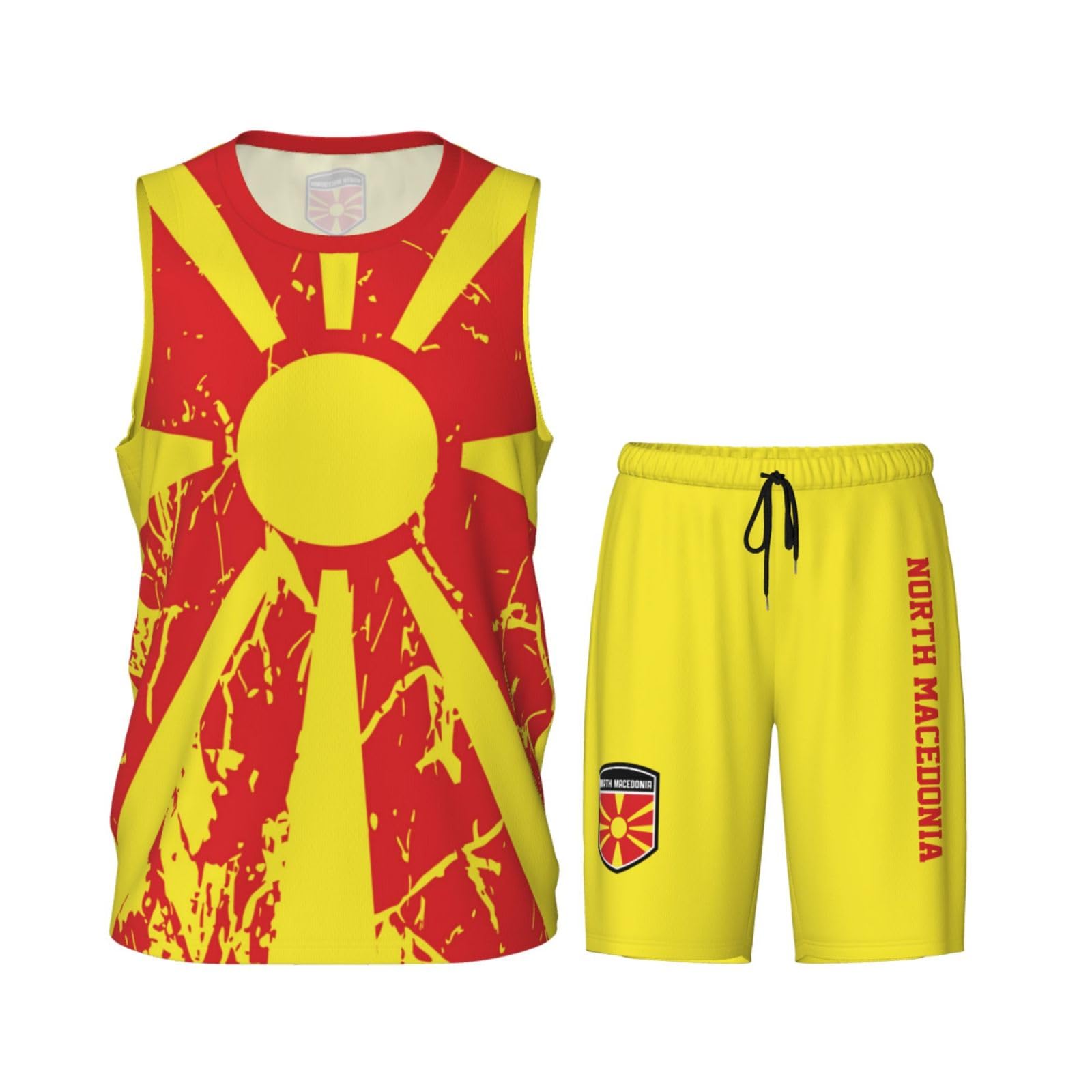 North Macedonia Flag Grain (2) Basketball Jersey Uniform Suit for Men Women Adults Training Athletic Set