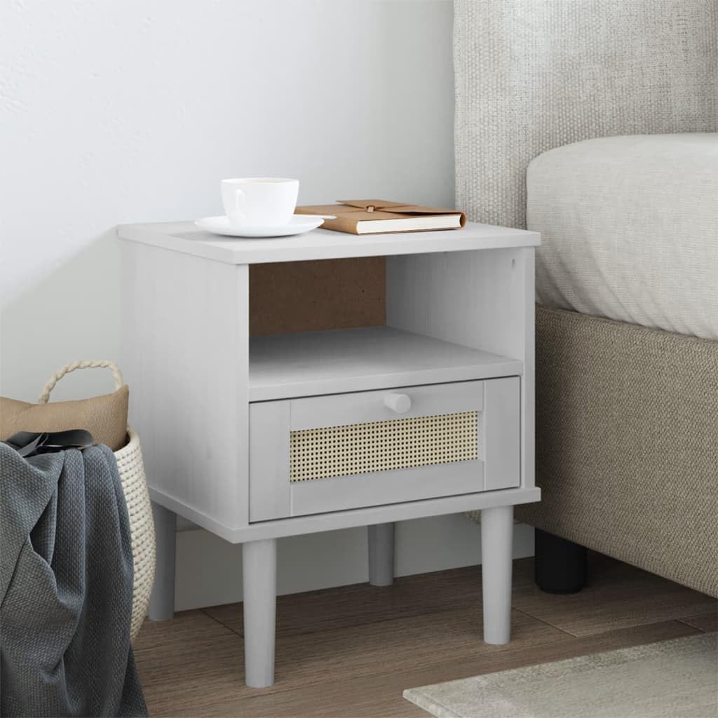 vidaXL Comodino SENJA Bianco Aspetto Rattan 40x35x48 cm in Legno Pino