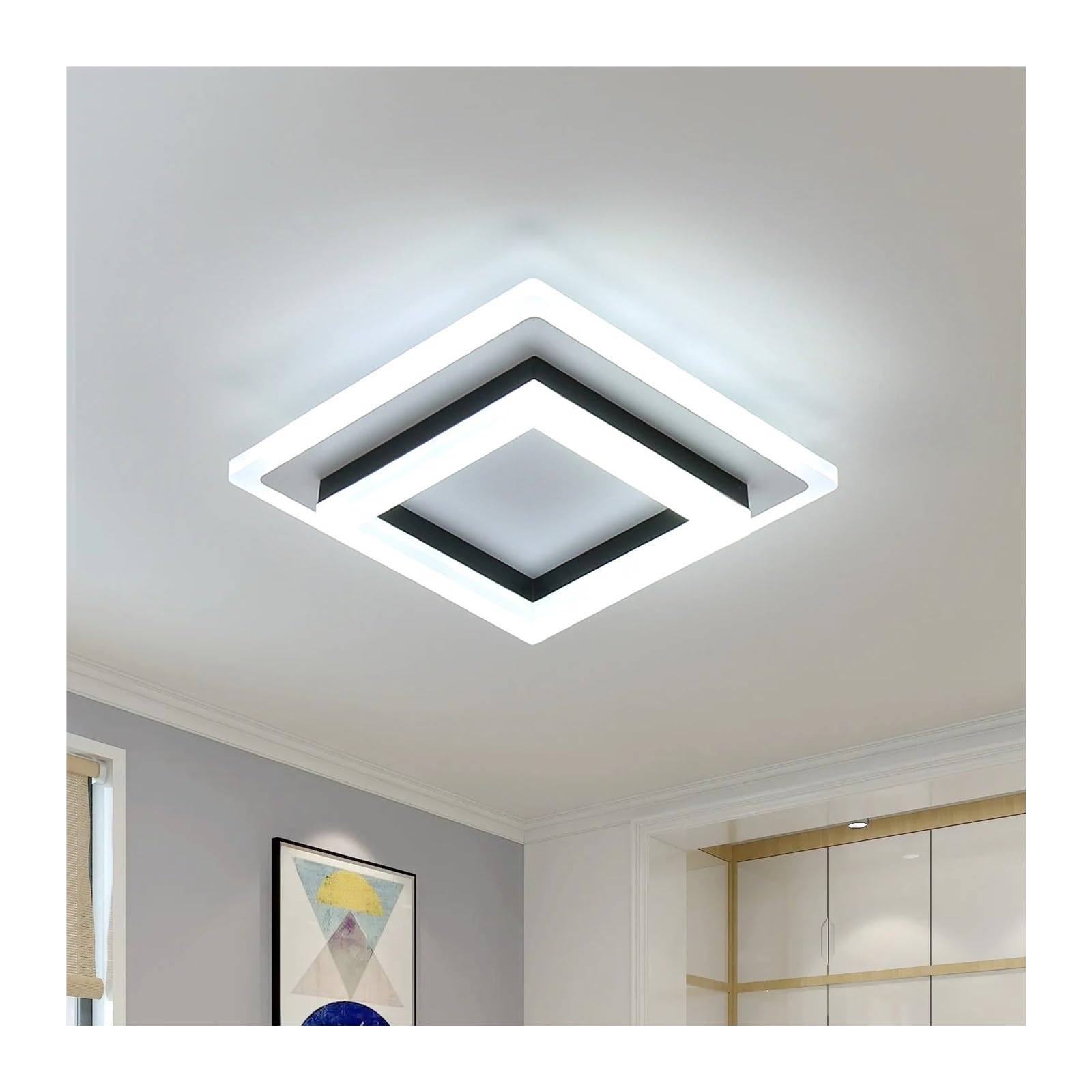 Générique Luminaire Plafonnier LED Plafonnier LED moderne, carré, 24 W, en acrylique, for salle de bain, couloir, chambre, blanc froid 6500 K