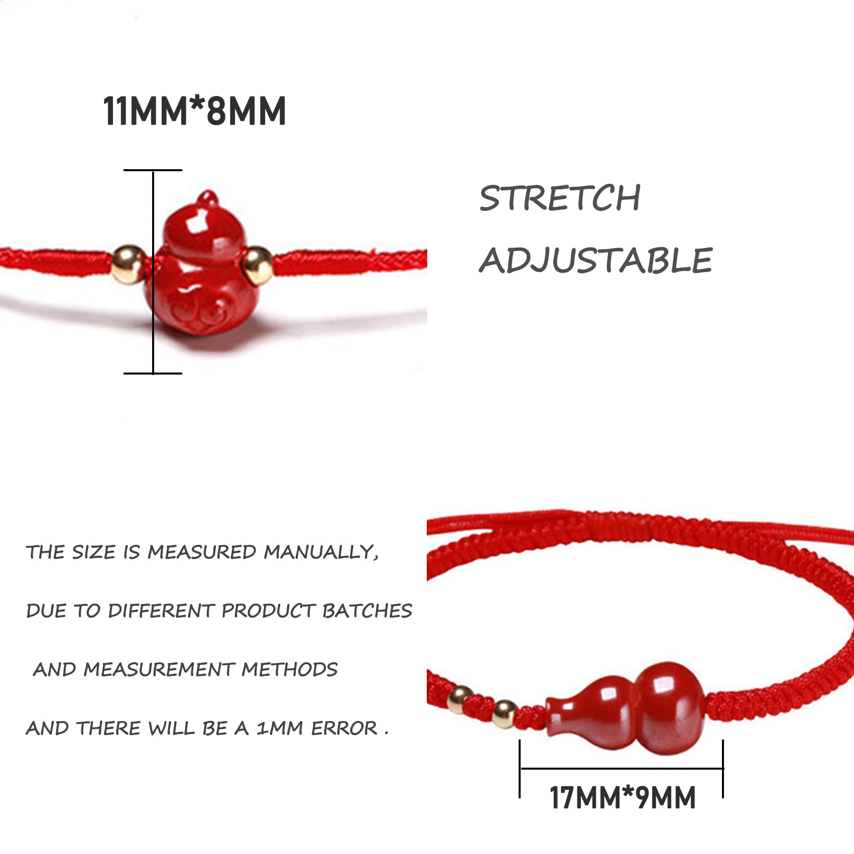 Pulsera de la Suerte, Pulsera Feng Shui, Wealth Wu Lou, Calabaza cinabrio, Hilo Rojo Trenzado, Amuleto Ajustable, talismán para Prosperidad, y el Dinero.