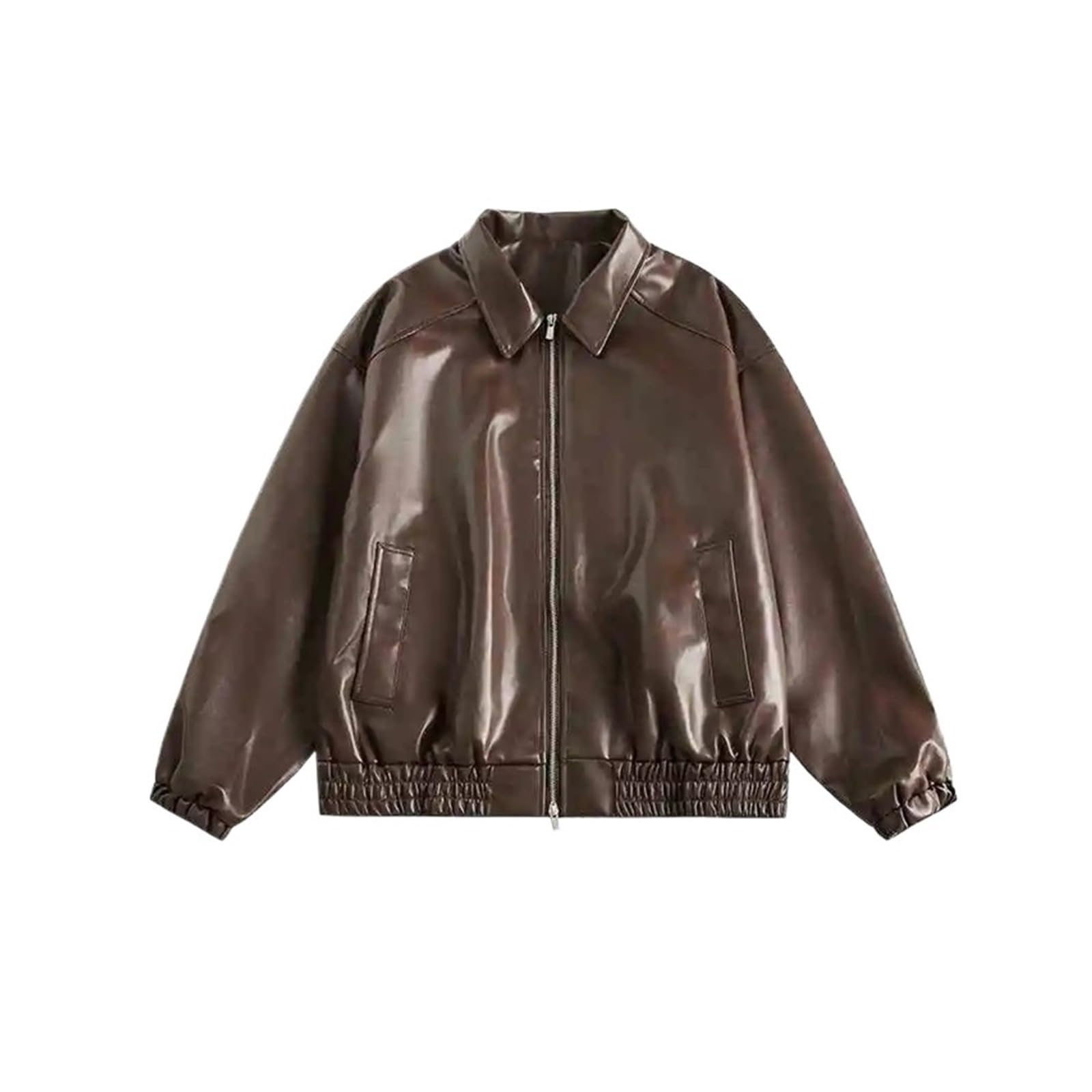 Chaqueta Cuero Mujer Retro Ladies Zipper Faux Leather Jacket Women Long Sleeves Coat Para salir