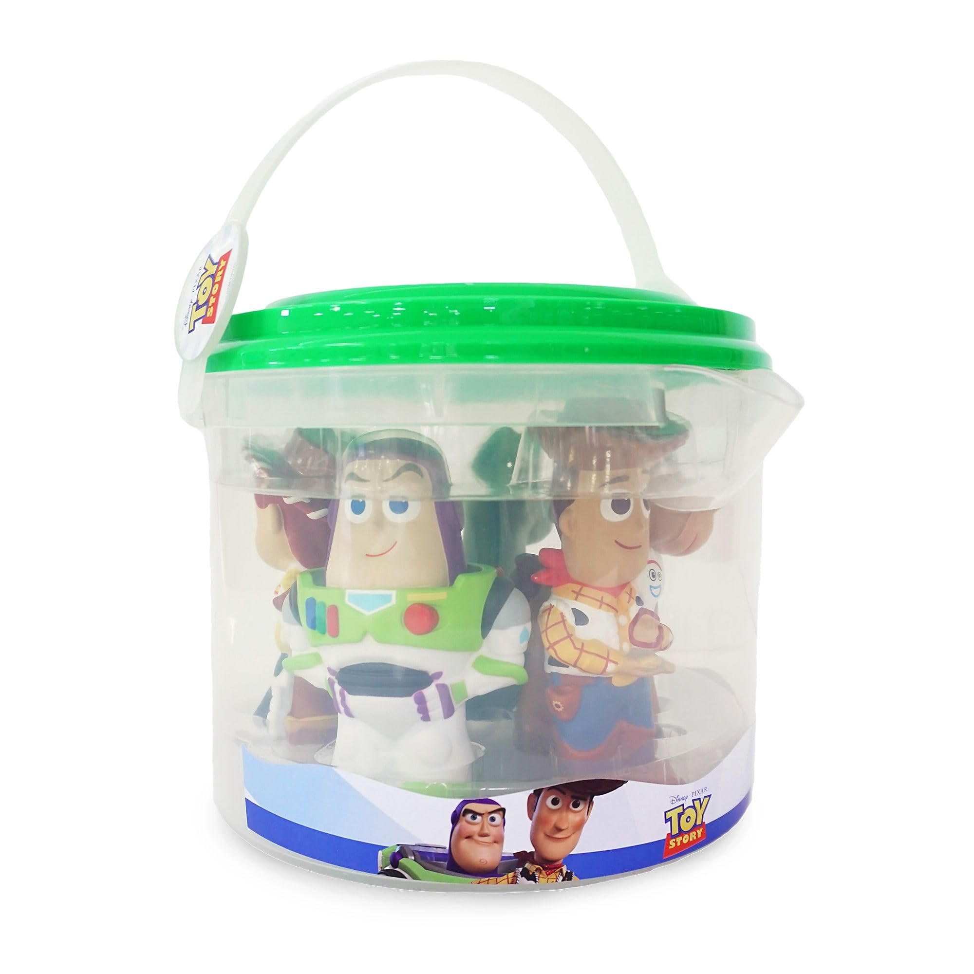 Disney Store Official Ensemble de Jouets pour Le Bain Toy Story, 5 pièces Comprenant Buzz l'éclair, Woody, Jessie, Pile-Poil et Rex, Seau à Couvercle tamisé, Bain ou Piscine, à partir de 6 Mois