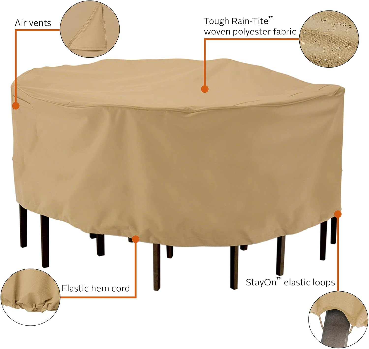 Classic Accessories Terrazzo Water-Resistant 94 Inch Round Patio Table & Chair Set Cover : Patio Furniture Set Covers : Patio, Lawn & Garden