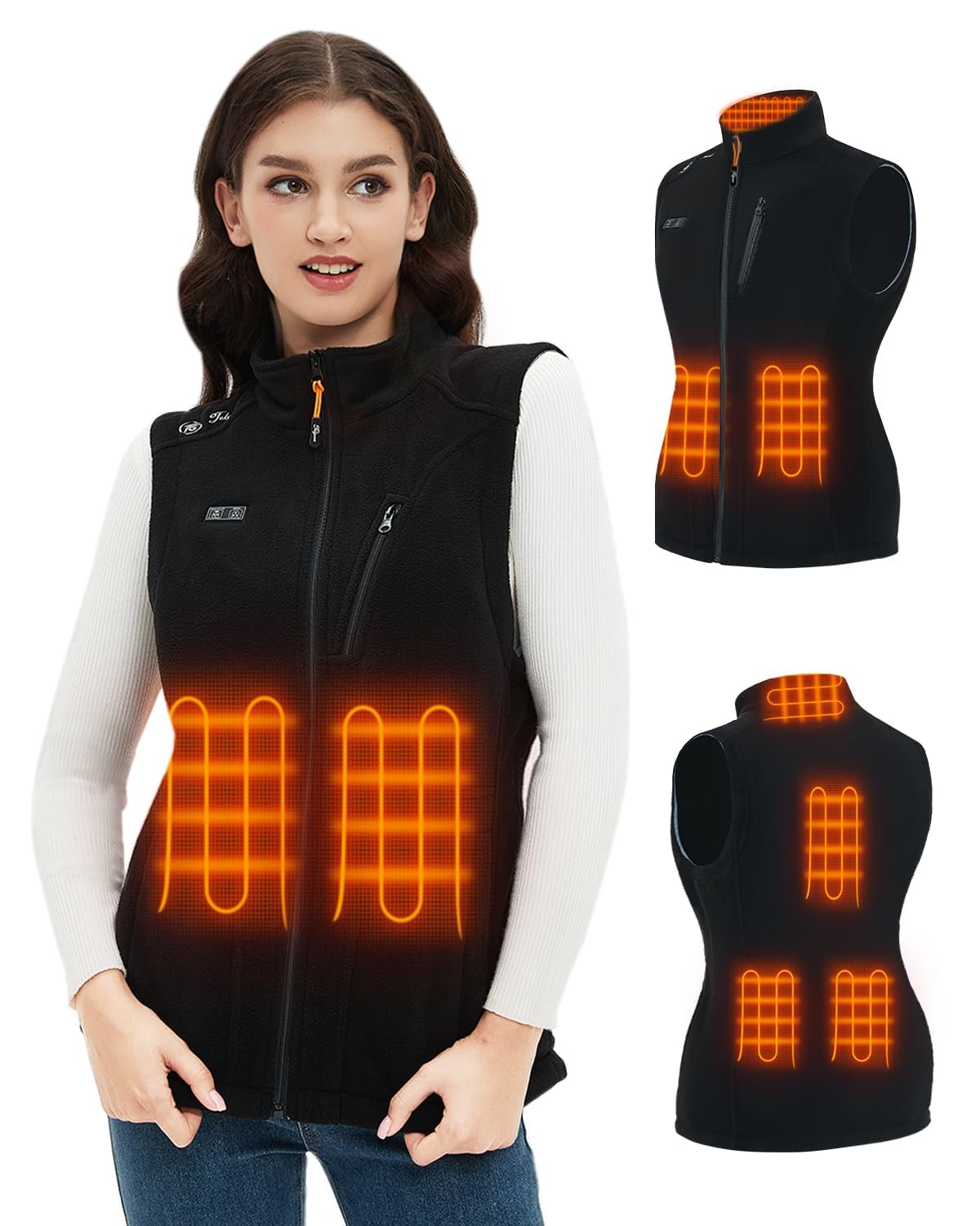 Telguua Gilet Riscaldato in Pile per Donna con Batteria 10000mAh 5 V, Heated Fleece Vests in Pile Leggero con 3 livelli di Temperatura/6 zone di Riscaldamento, per Attività all'aperto e Campeggio