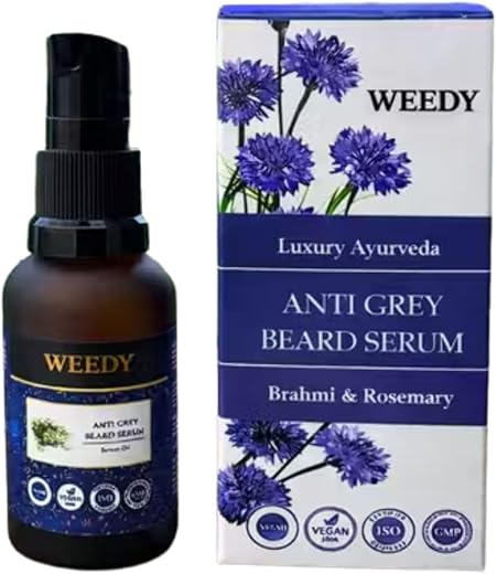 Weedy Anti Grey Beard Serum with Brahmi & Rosemary Oil for Men Natural Ayurvedic Beard Care Oil for Grey Hair Control & Be
