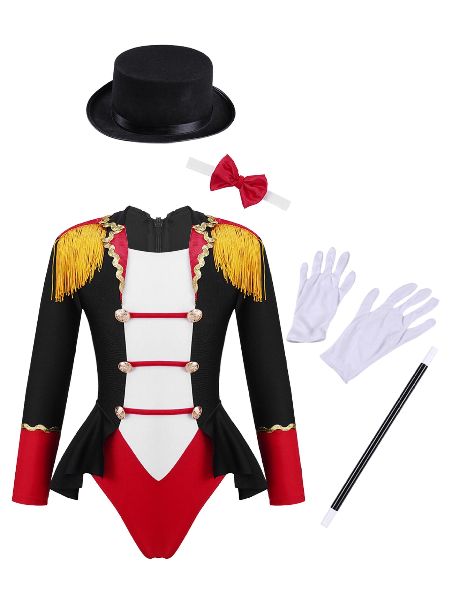 Fldy Kids Girls Circus Ringmaster Costume Carnival Halloween Cosplay Rave Dance Performance Outfits Party Fancy Dress Up Black 15-16 Years