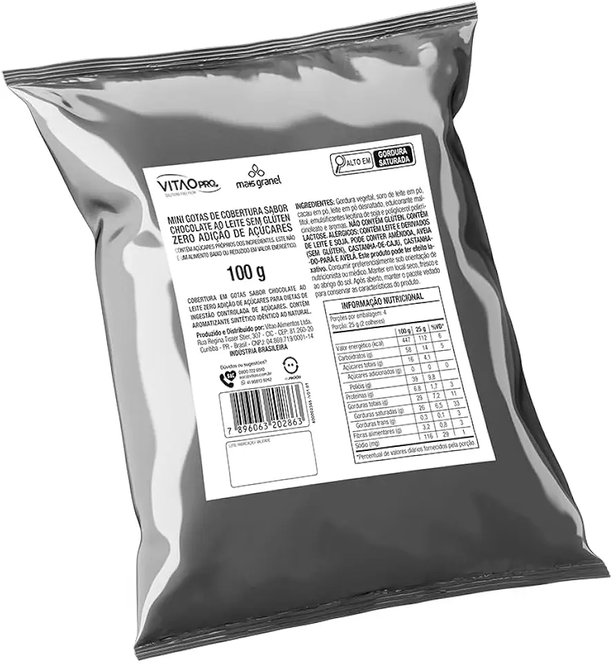 Mini Gotas de Cobertura sabor Chocolate Ao Leite Zero Açúcar Sem Glúten VitaoPRO 100g