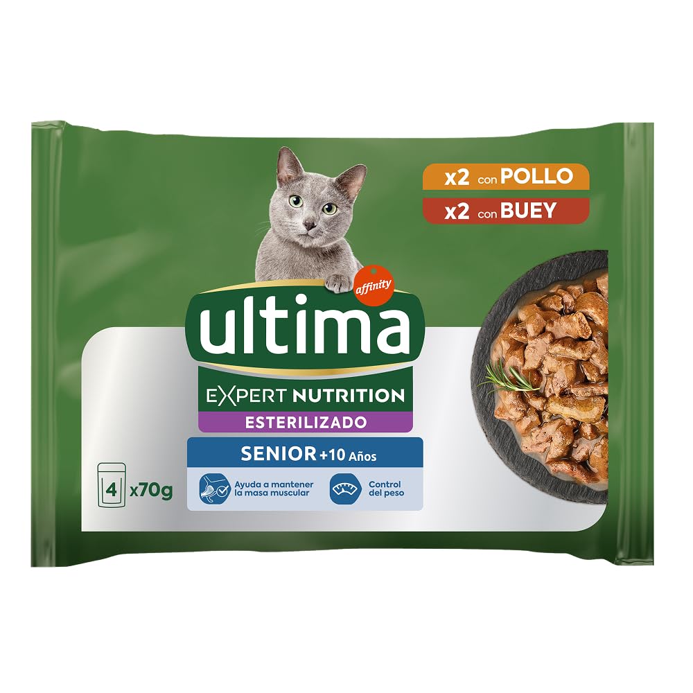 Ultima Expert Nutrition Senior - Comida Húmeda para Gatos Esterilizados - Senior +10 años - 4x70g