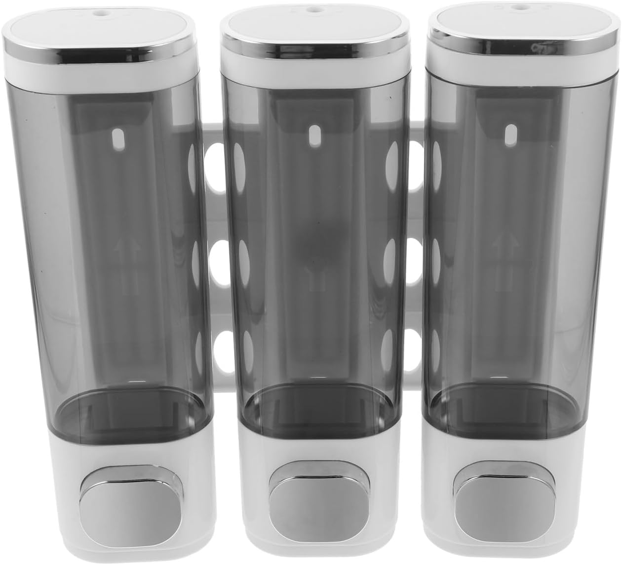 Wall-Mounted 3-Chamber Shampoo and Conditioner Soap Dispenser, Manual Press Pump, Electroplated White, Bathroom Shower Holder for Residential and Commercial Use