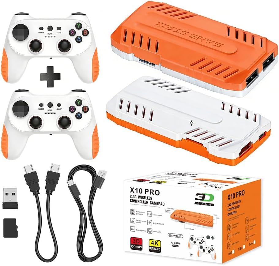 X10 PRO Retro Game Stick with 50000+ Games, 4K HDMI HD Plug and Play Game Stick with 2 Controllers, Support 50+ Simulators, 2 Player Battle