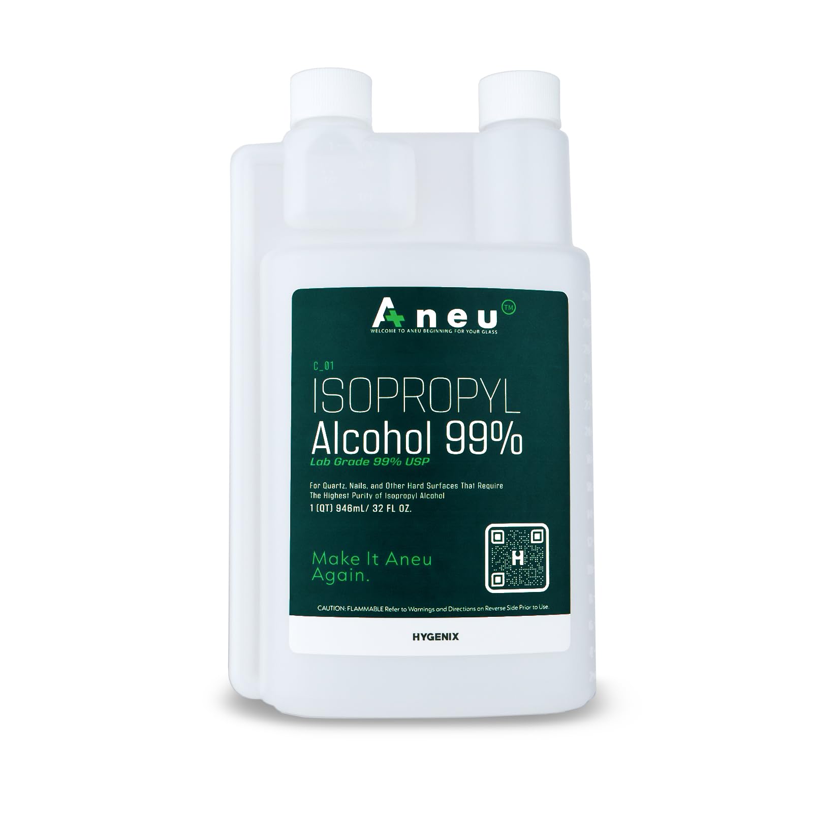 Aneu Isopropyl Alcohol 99% USP – 32oz (1 Pack) Lab Grade Cleaner | Ideal for Quartz, Concentrate Tools & Hard Surfaces | Easy-Access Reservoir for Convenient Dipping | 32oz - 1 Pack