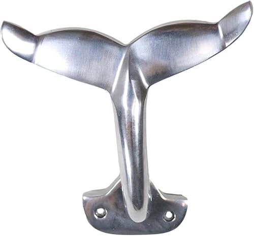 Ebros Gift Gancho de pared de cola de ballena azul náutica de aluminio niquelado de 7.25 pulgadas de alto tema costero para montaje en pared,
