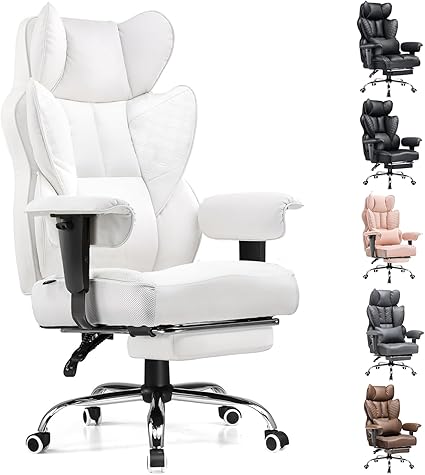COMHOMA Big and Tall Office Chair 400LBS Wide Ergonomic Gaming Chair with Deluxe Embossing Designed Leather with Foot Rest,150°Reclining Adjustable Armrests Pocket Spring Back Support and Pillow