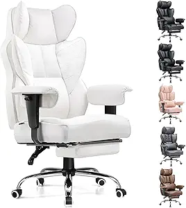 COMHOMA Big and Tall Office Chair 400LBS Wide Ergonomic Gaming Chair with Deluxe Embossing Designed Leather with Foot Rest,150°Reclining Adjustable Armrests Pocket Spring Back Support and Pillow