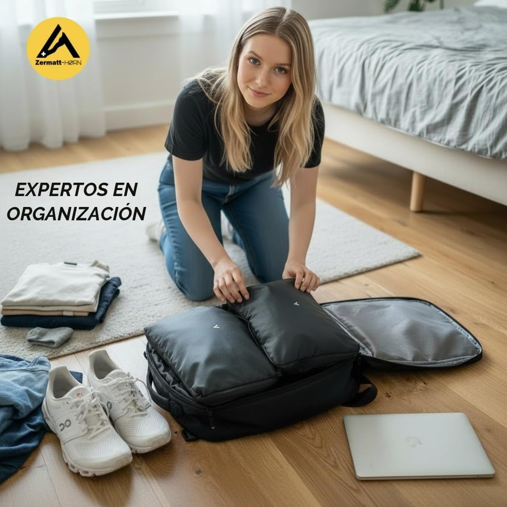 Mochila de viaje y trabajo, mochilas de viaje cabina avion extensible hasta 45x30x25 SET Equipaje de Mano. Backpack para portatil laptop de 15.6"-17" para gimnasio