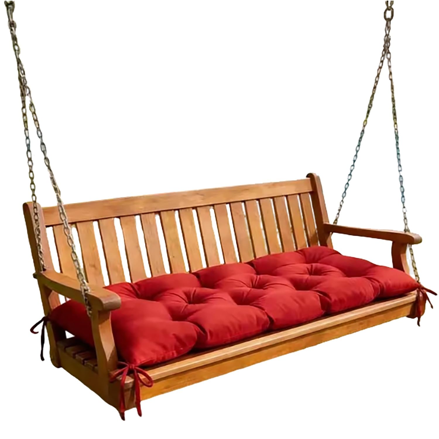 JORTUIO Swing Bench Cushion 8cm Thick, Garden Patio Non Slip Tufted Seat Pad With Ties, High Resilience PP Cotton Filled Seat Cushion For Indoor Outdoor, Window Park Bench(Red,110x50cm/43x20 in)