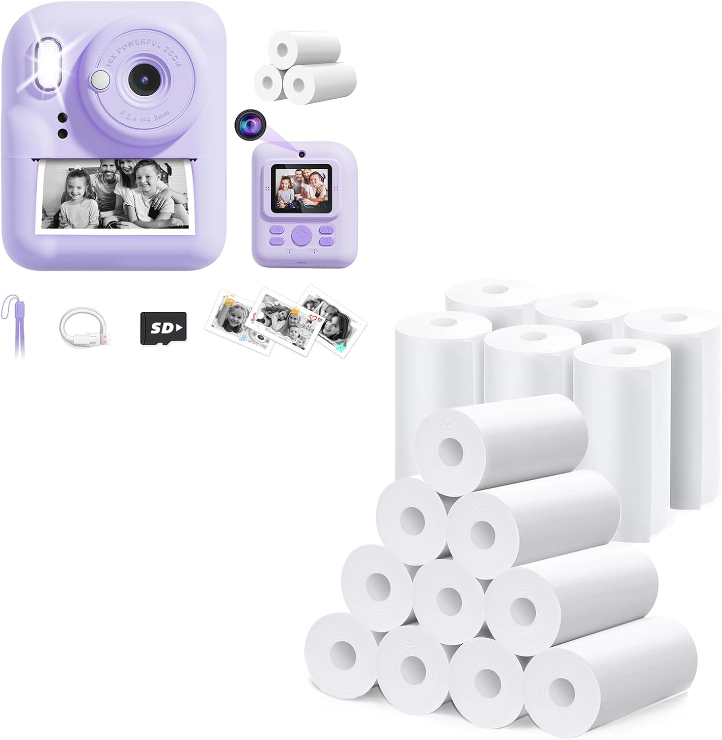 Kids Camera Instant Print, Upgrade Dual-Lens Selfie Digital Camera for Kids +16 Rolls Instant Print Camera for Kids Refill Print Paper