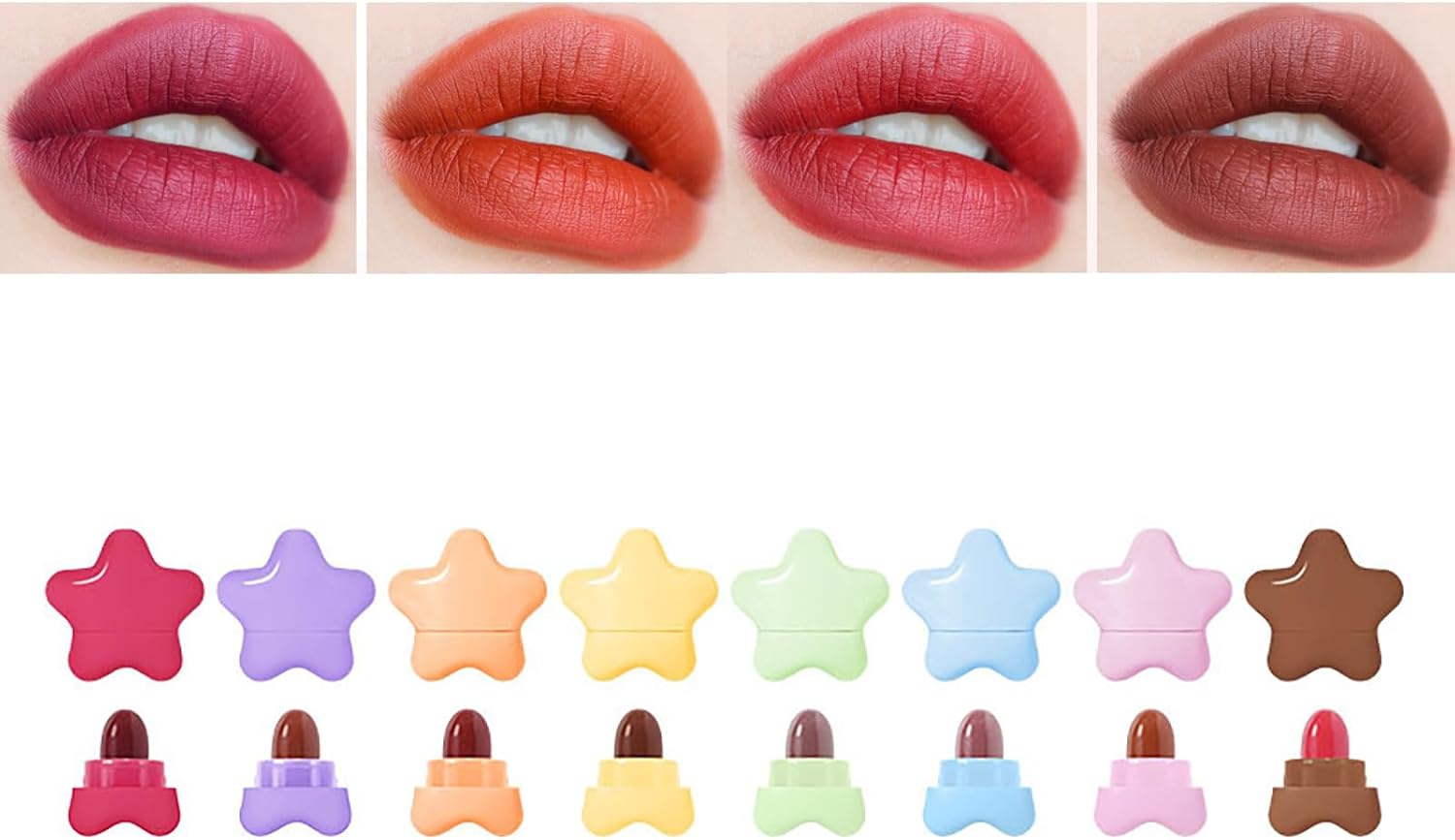 8 Pcs Mini Star Velvet Matte Lipstick Set, Waterproof Long-Lasting Non-stick Cup Lipstick Kit, Beauty Make Up Cosmetics Lip Gloss Gift Kit for Girls Women, Travel Size