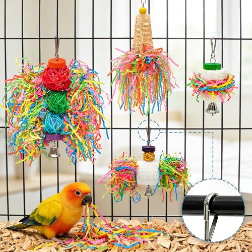 4PCS Bird Parrot Foraging Toys Parakeet Chewing Hanging Toy Shredder Paper Cage Accessories for Small Parrots Parakeets Conures Cockatiels Love Birds Cage Toy (4Pack) - Image 4