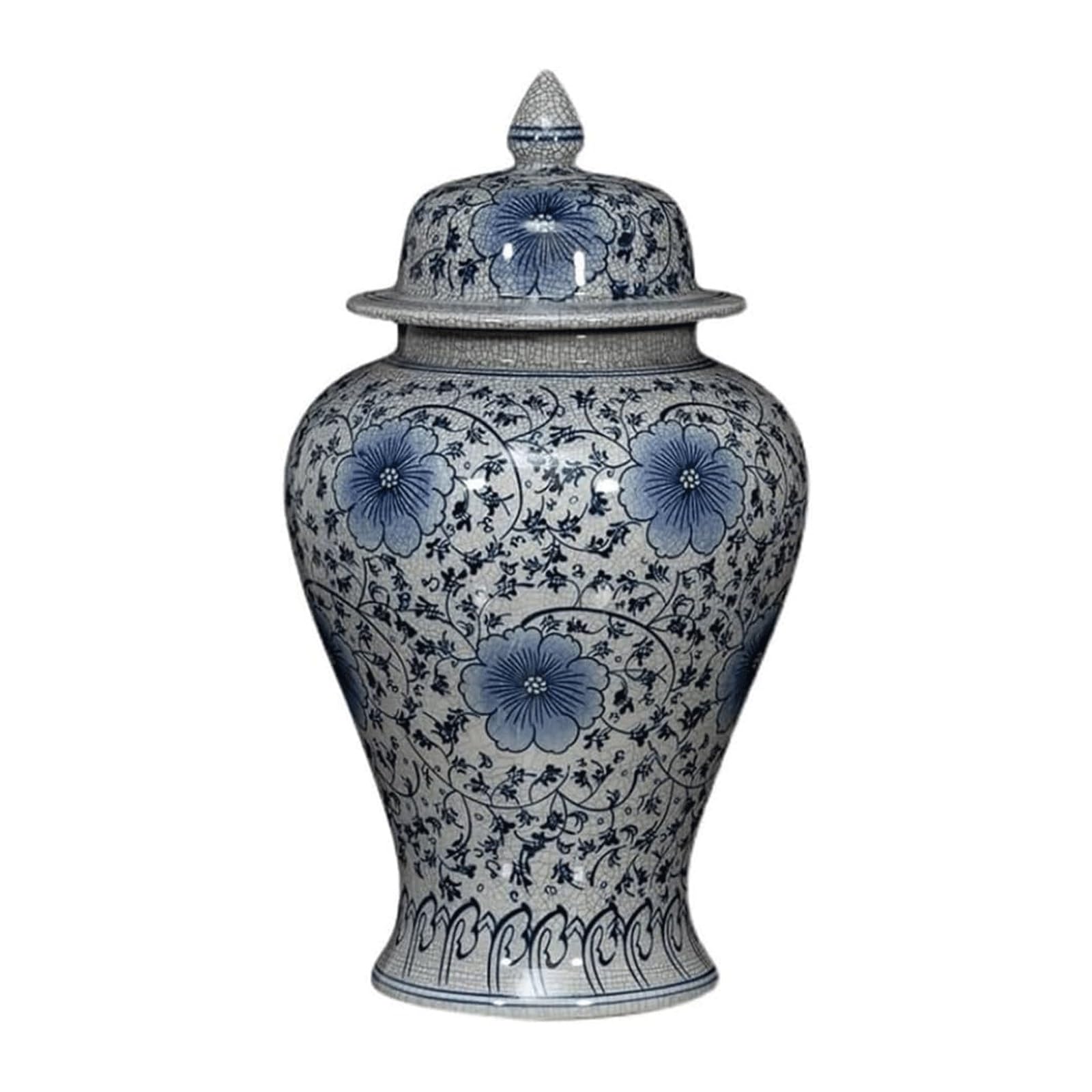 Ceramic Vases Ginger Jar with Lid,Antique Lotus Pattern Temple Jar for Home Decor Blue and White,Chinese Storage Jar 25cm X 45cm