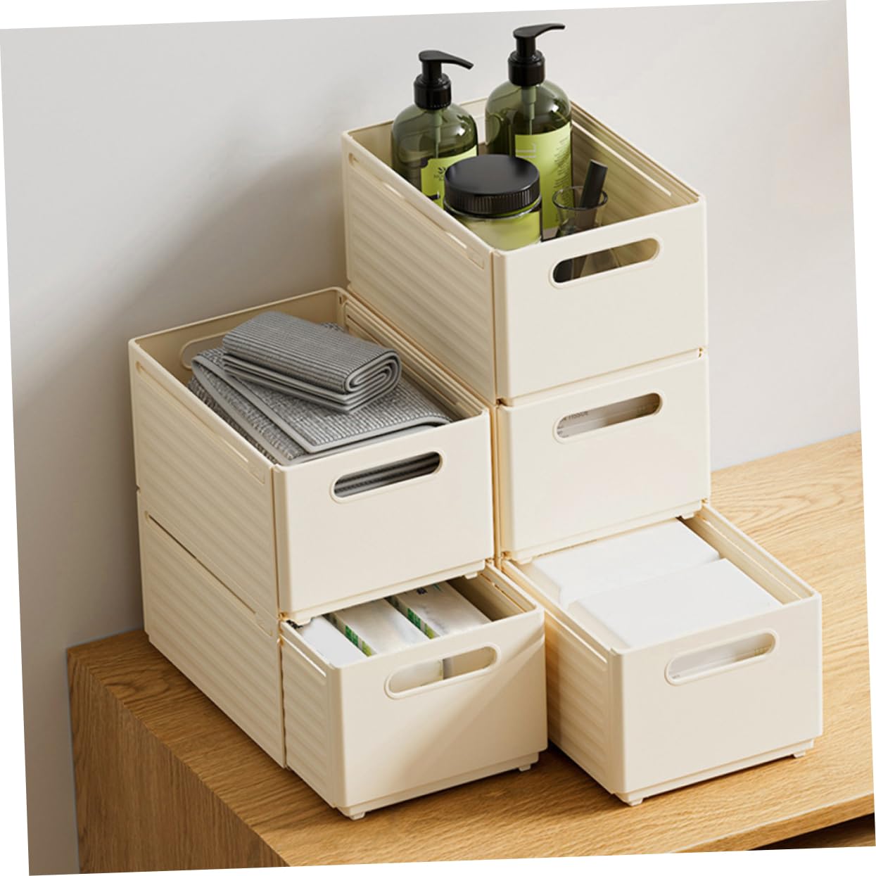 Organizador de Ropa Interior Extensible para Cajón, 2 Unidades, Pp Beige, Multiusos para Hogar y Oficina