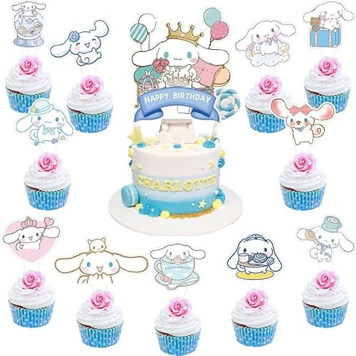 37 Pcs Birthday Cartoon Cake Topper and Cupcake Toppers Set, Cupcake Toppers Cake Decorations, Birthday Party Supplies for Anime Birthday Decorations (Cinna)