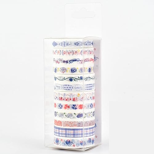 DSFEN Juego de 12 rollos de cinta adhesiva Washi de 0.315in de ancho, 6.6 pies de cinta decorativa multipatrón, para suministros escolares de