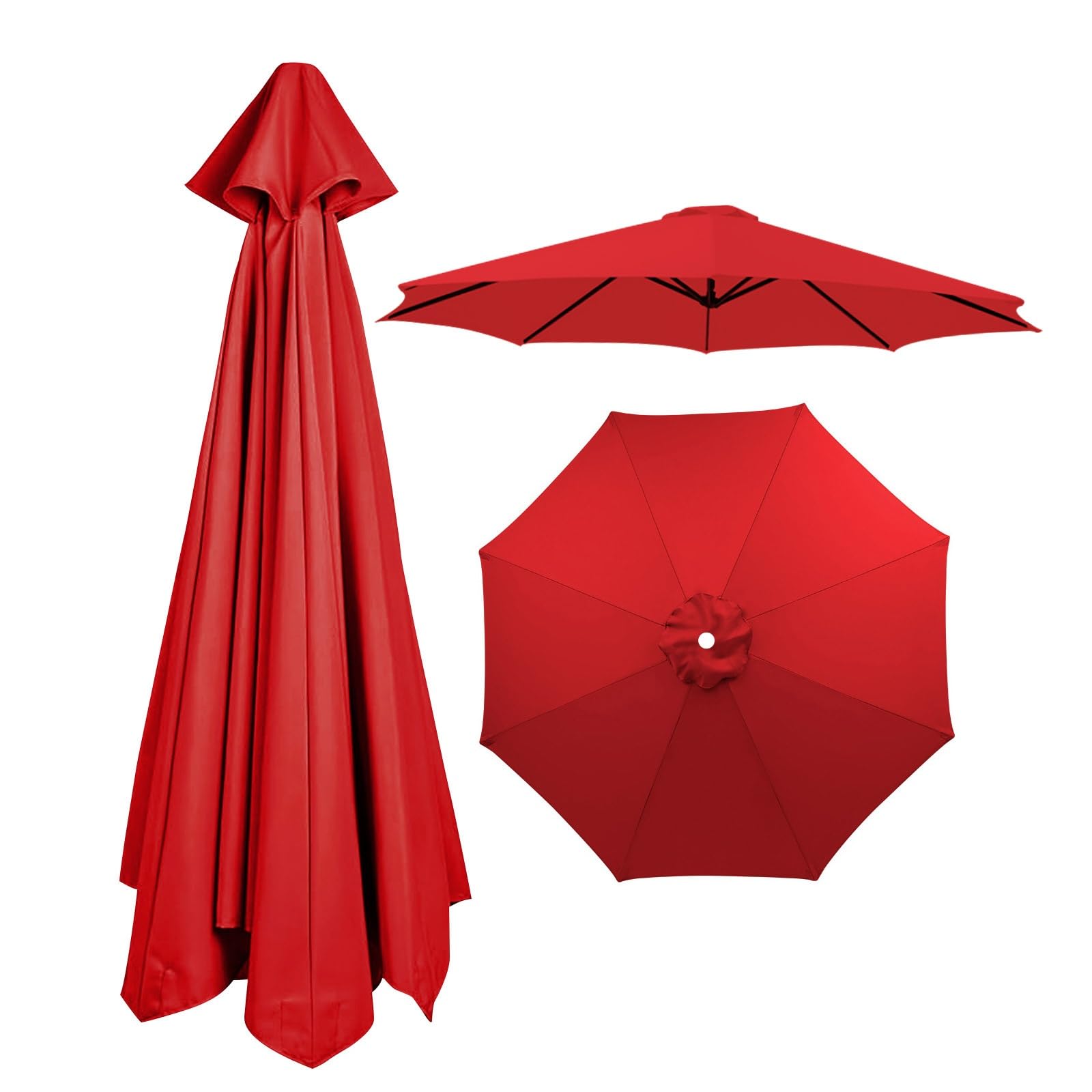 8 Ribs Umbrella Replacement Canopy, Outdoor Patio Replacement Parasol Cover UV Protective Waterproof Replacement Parasol Fabric for Garden Deck Backyard Pool(Red,3.0m)