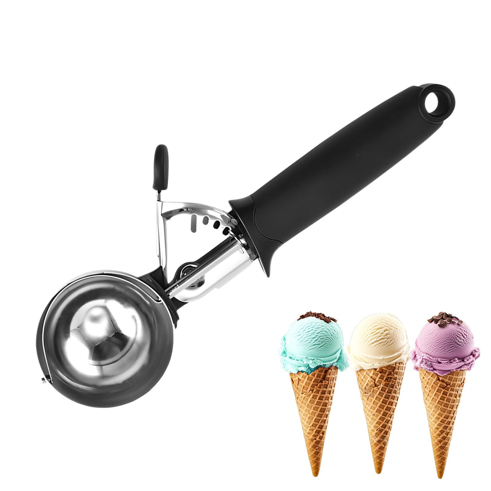 Bugucat Cuillère à Crème Glacée Avec Déclencheur En Acier Inoxydable - Set Réutilisable Cookie Scoop