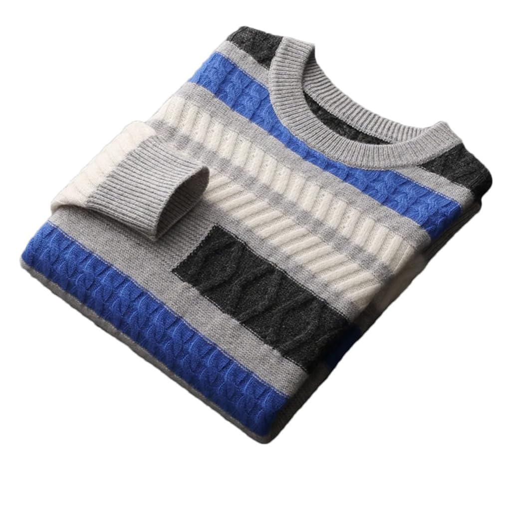Dninmim Suéter de cachemira de invierno para hombre, cuello redondo, grueso, manga larga, jacquard, chaqueta suelta de punto casual